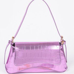 Mirror Metallic Croc. Embossed Handbag / Crossbody Bag - Lilac Purple NWT